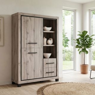 Buffet haut CONSTANCE en décor chêne canada avec éclairageLED