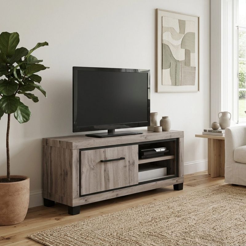 Meuble TV 120 cm CONSTANCE avec 1 porte et 2 niches