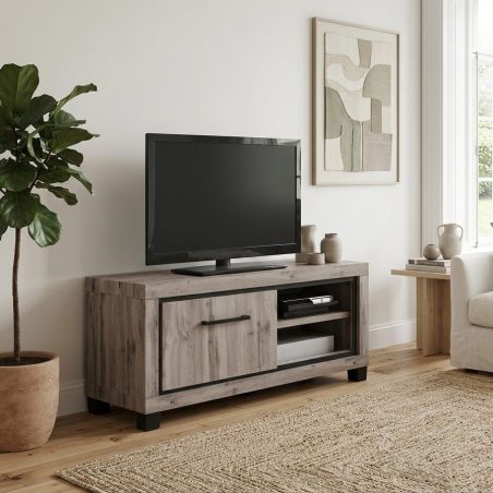 Meuble TV 120 cm CONSTANCE avec 1 porte et 2 niches