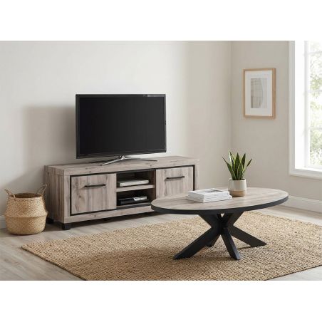 Meuble TV 160 cm CONSTANCE avec 2 portes et 2 niches