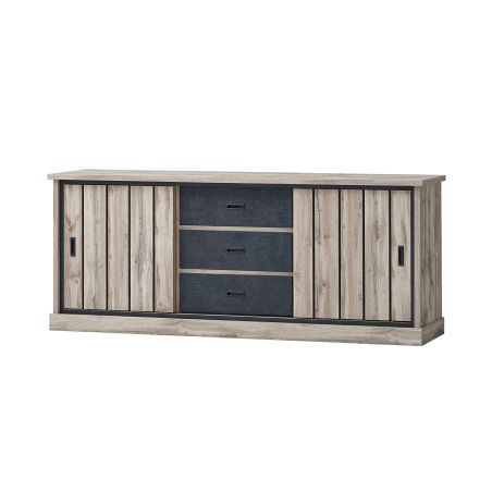 Buffet 225 cm CLEMENCE en décor chêne canada avec accents gris foncé