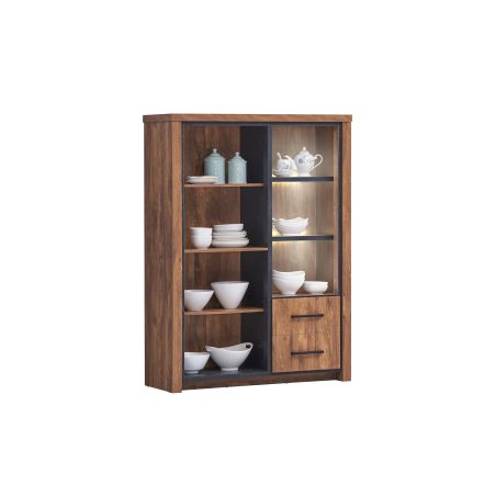 Bar KAMINO de style industriel avec 3 portes et 2 tiroirs et éclairage LED inclus
