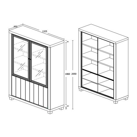 Vitrine contemporaine 132 cm MAGIKA avec 4 portes