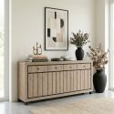 Buffet 224 cm GREGORY en décor chêne estival avec accents gris foncé