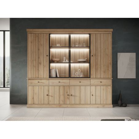 Vaisselier GABRIEL LIGHT avec 6 portes pleines, 2 portes vitrées et 4 tiroirs