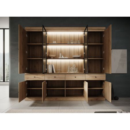 Vaisselier GABRIEL LIGHT avec 6 portes pleines, 2 portes vitrées et 4 tiroirs
