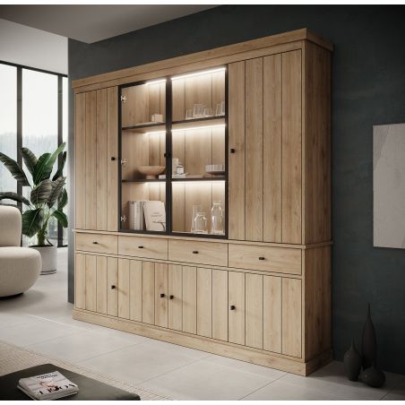 Vaisselier GABRIEL LIGHT avec 6 portes pleines, 2 portes vitrées et 4 tiroirs