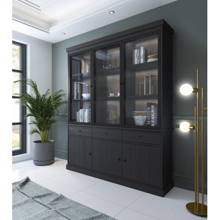 Vaisselier 3 portes vitrées GABRIEL DARK en décor chêne noir