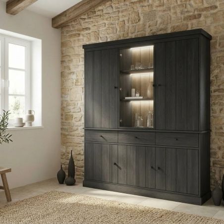 Vaisselier GABRIEL DARK avec 5 portes pleines, 1 porte vitrée et 3 tiroirs