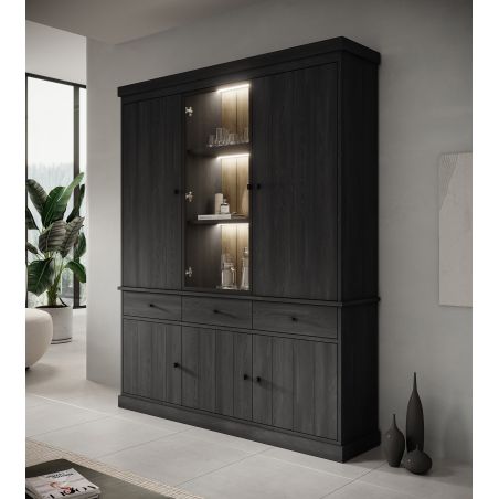 Vaisselier GABRIEL DARK avec 5 portes pleines, 1 porte vitrée et 3 tiroirs