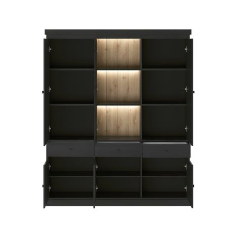 Vaisselier GABRIEL DARK avec 5 portes pleines, 1 porte vitrée et 3 tiroirs