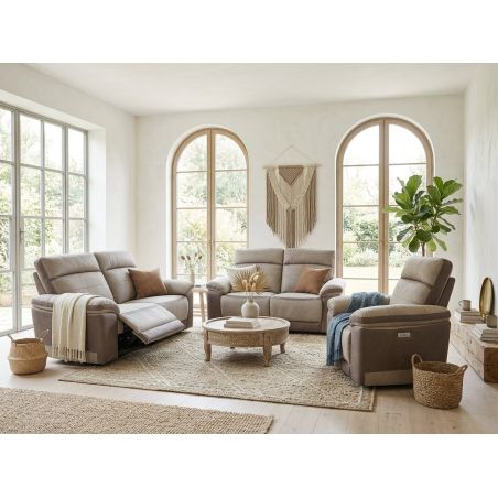 Canapé 3 places en tissu bicolore 206 cm SUSY avec 2 relax électriques