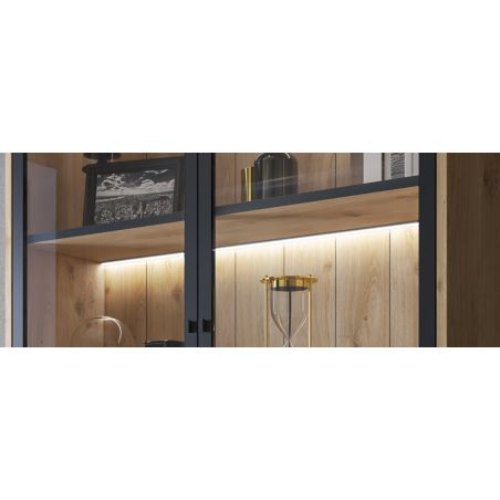 Salle à manger complète GABRIEL LIGHT en décor chêne clair avec table 210 cm et LED