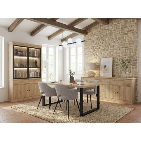 Salle à manger complète GABRIEL LIGHT en décor chêne clair avec table 210 cm sans LED