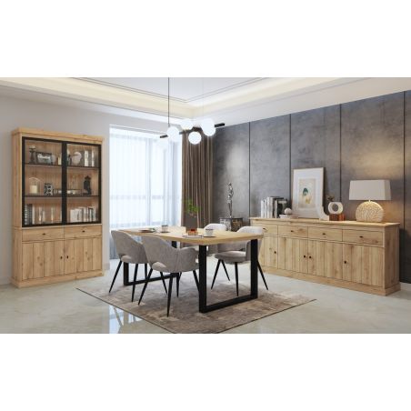 Salle à manger complète GABRIEL LIGHT en décor chêne clair avec table 210 cm sans LED