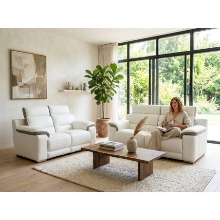 Canapé italien 3 places LORENZO 214 cm en cuir véritable avec 2 relax électriques