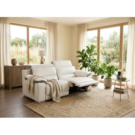 Canapé italien 3 places LORENZO 214 cm en cuir véritable avec 2 relax électriques