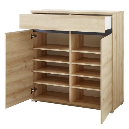 Meuble à chaussure LISANDRE 100 cm à 2 portes et 2 tiroirs coloris hêtre
