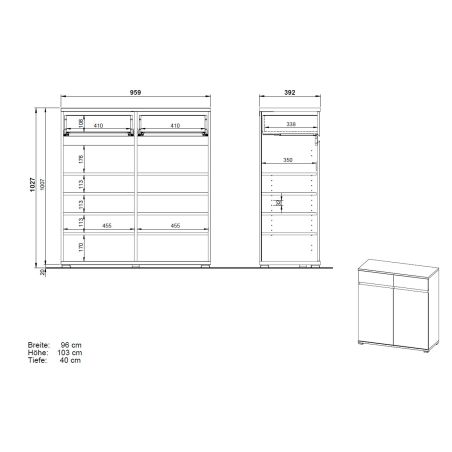 Meuble à chaussure LISANDRE 100 cm à 2 portes et 2 tiroirs coloris hêtre