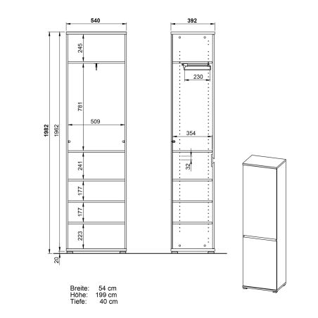Armoire d’entrée LISANDRE 200 cm coloris hêtre