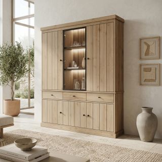 Vaisselier GABRIEL LIGHT avec 5 portes pleines, 1 porte vitrée et 3 tiroirs