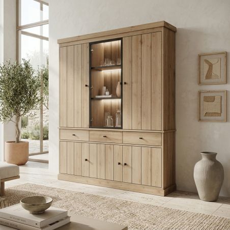 Vaisselier GABRIEL LIGHT avec 5 portes pleines, 1 porte vitrée et 3 tiroirs
