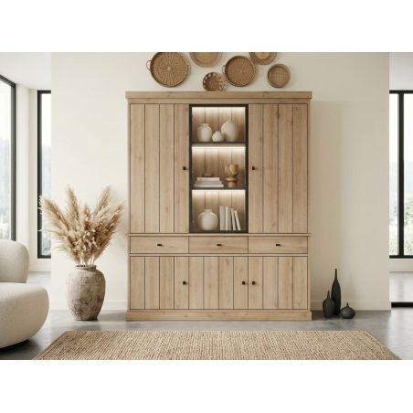 Vaisselier GABRIEL LIGHT avec 5 portes pleines, 1 porte vitrée et 3 tiroirs