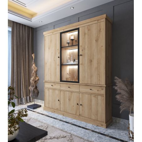 Vaisselier GABRIEL LIGHT avec 5 portes pleines, 1 porte vitrée et 3 tiroirs