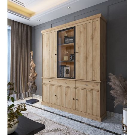 Vaisselier GABRIEL LIGHT avec 5 portes pleines, 1 porte vitrée et 3 tiroirs
