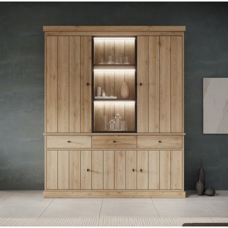 Vaisselier GABRIEL LIGHT avec 5 portes pleines, 1 porte vitrée et 3 tiroirs