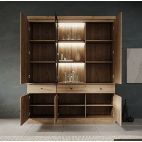 Vaisselier GABRIEL LIGHT avec 5 portes pleines, 1 porte vitrée et 3 tiroirs