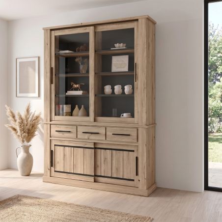 Vitrine 150 cm CURTIS en décor chêne cuivre