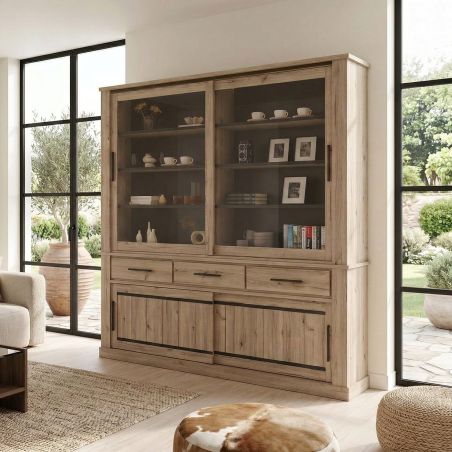 Vaisselier 220 cm CURTIS en décor chêne cuivre