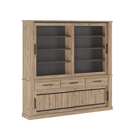 Vaisselier 220 cm CURTIS en décor chêne cuivre