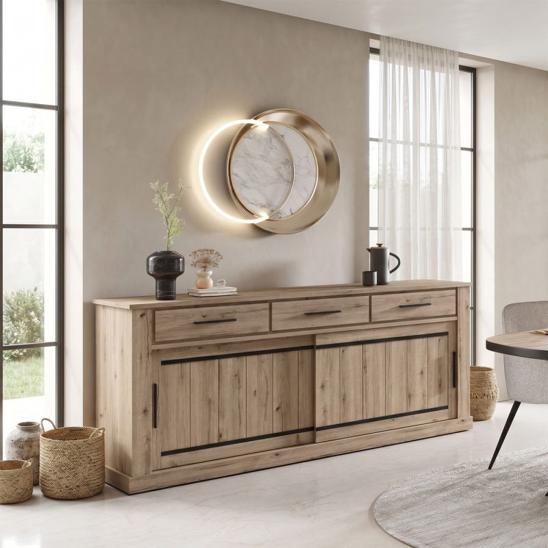 Buffet 221 cm CURTIS en décor chêne cuivre