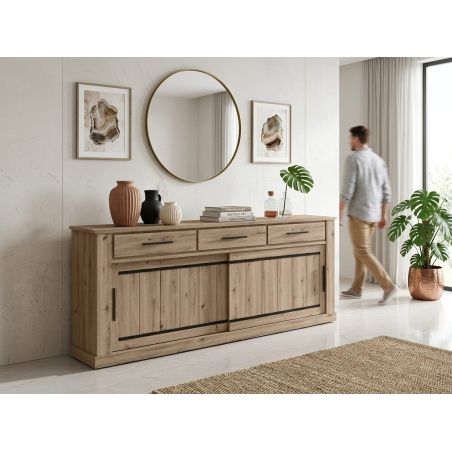 Buffet 221 cm CURTIS en décor chêne cuivre