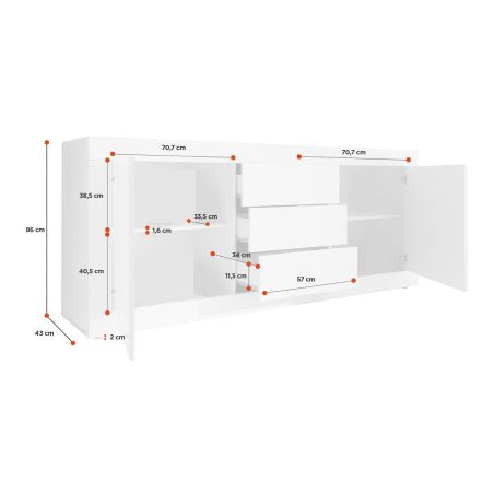 Buffet 210 cm BERGAME CACHEMIRE avec 2 portes et 3 tiroirs