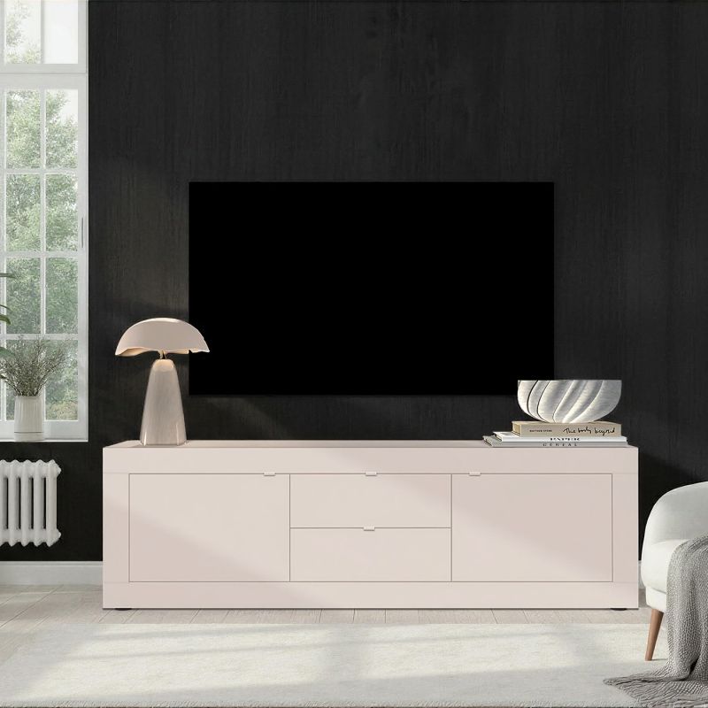 Meuble TV 210 cm BERGAME CACHEMIRE avec 2 portes et 3 tiroirs