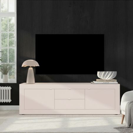 Meuble TV 210 cm BERGAME CACHEMIRE avec 2 portes et 3 tiroirs