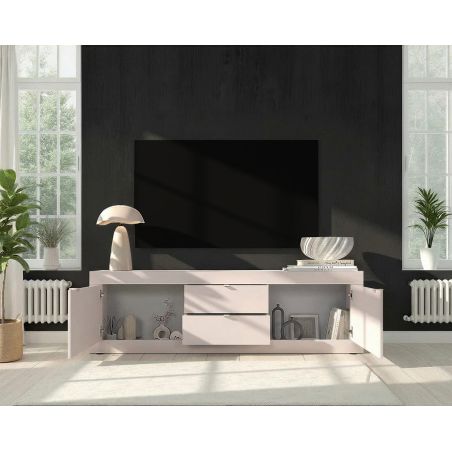 Meuble TV 210 cm BERGAME CACHEMIRE avec 2 portes et 3 tiroirs