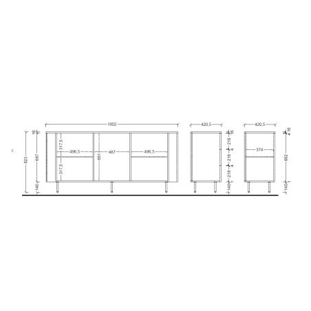 Buffet 180 cm LAGUNA avec 2 portes et 3 tiroirs en coloris cachemire