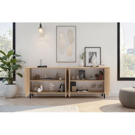 Buffet 230 cm LUCIUS avec 4 portes en décor chêne cadiz