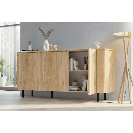Buffet 180 cm LUCIUS avec 3 portes en décor chêne cadiz