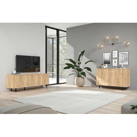 Buffet 130 cm LUCIUS avec 2 portes en décor chêne cadiz