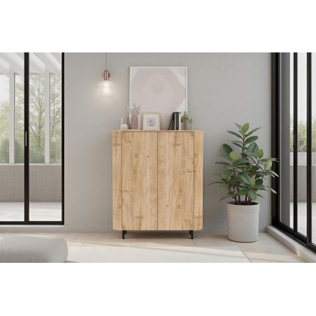 Buffet haut 130 cm LUCIUS avec 2 portes en décor chêne cadiz