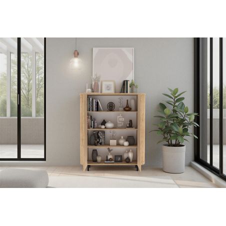 Buffet haut 130 cm LUCIUS avec 2 portes en décor chêne cadiz