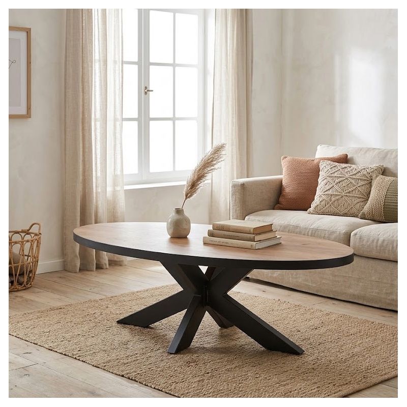 Table basse ovale ANTONIO en décor chêne français