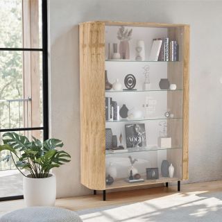 Vitrine 130 cm LUCIUS avec 2 portes en décor chêne cadiz