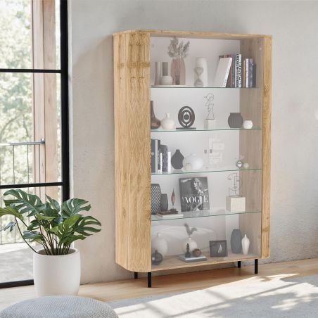 Vitrine 130 cm LUCIUS avec 2 portes en décor chêne cadiz