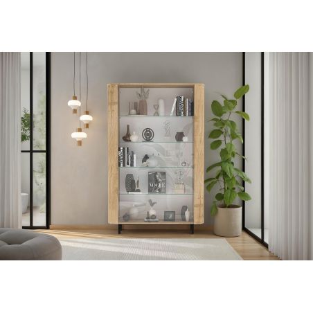 Vitrine 130 cm LUCIUS avec 2 portes en décor chêne cadiz